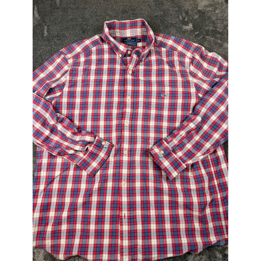 Vineyard Vines Performance Tucker Shirt XL Red Blue Plaid Button Down